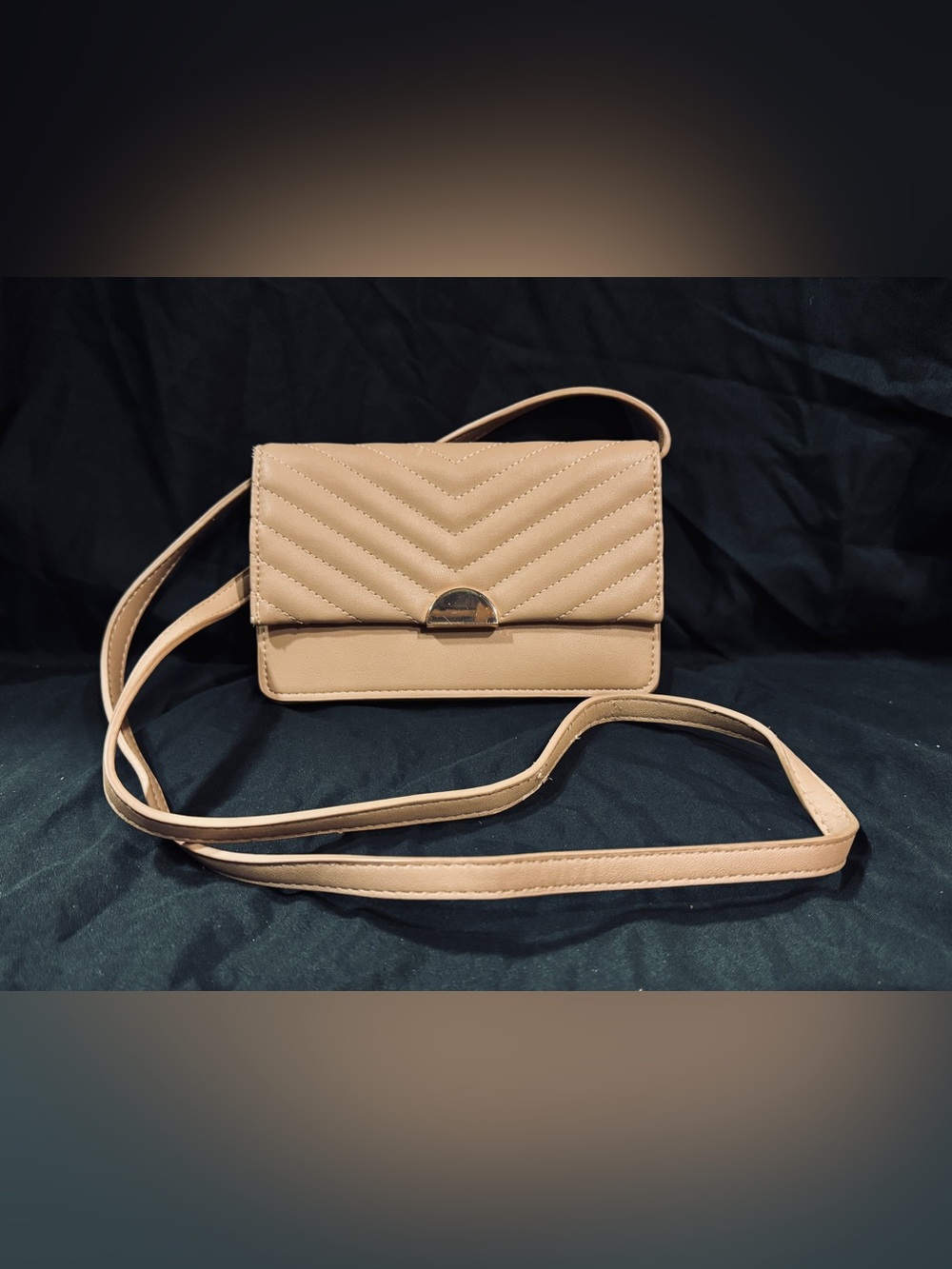 A New Day Taupe Beige Quilted Chevron Crossbody Bag Clutch